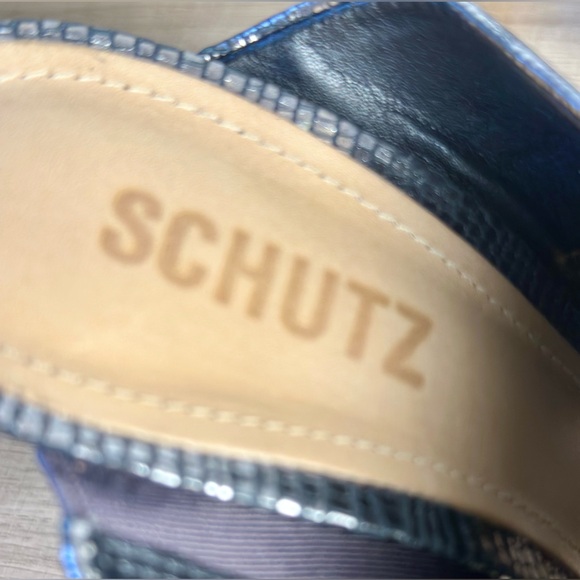 SCHUTZ Quereda Women’s Silver Metallic Heeled Leather Sole Mules Size 9B - Picture 11 of 12